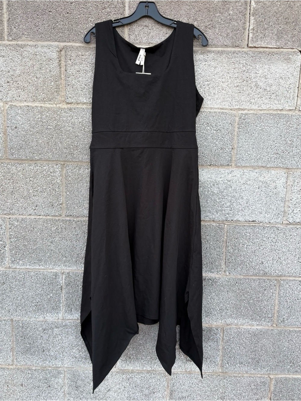 NWT Pact Black XL Midi Dress Fit & Flare Handkerchief Hem Pockets Organic Cotton